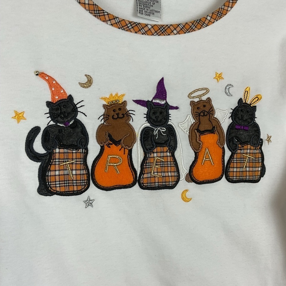 Women’s Reference Point Cat Halloween Novelty Long Sleeve Plaid Detail Shirt Med - Picture 3 of 9